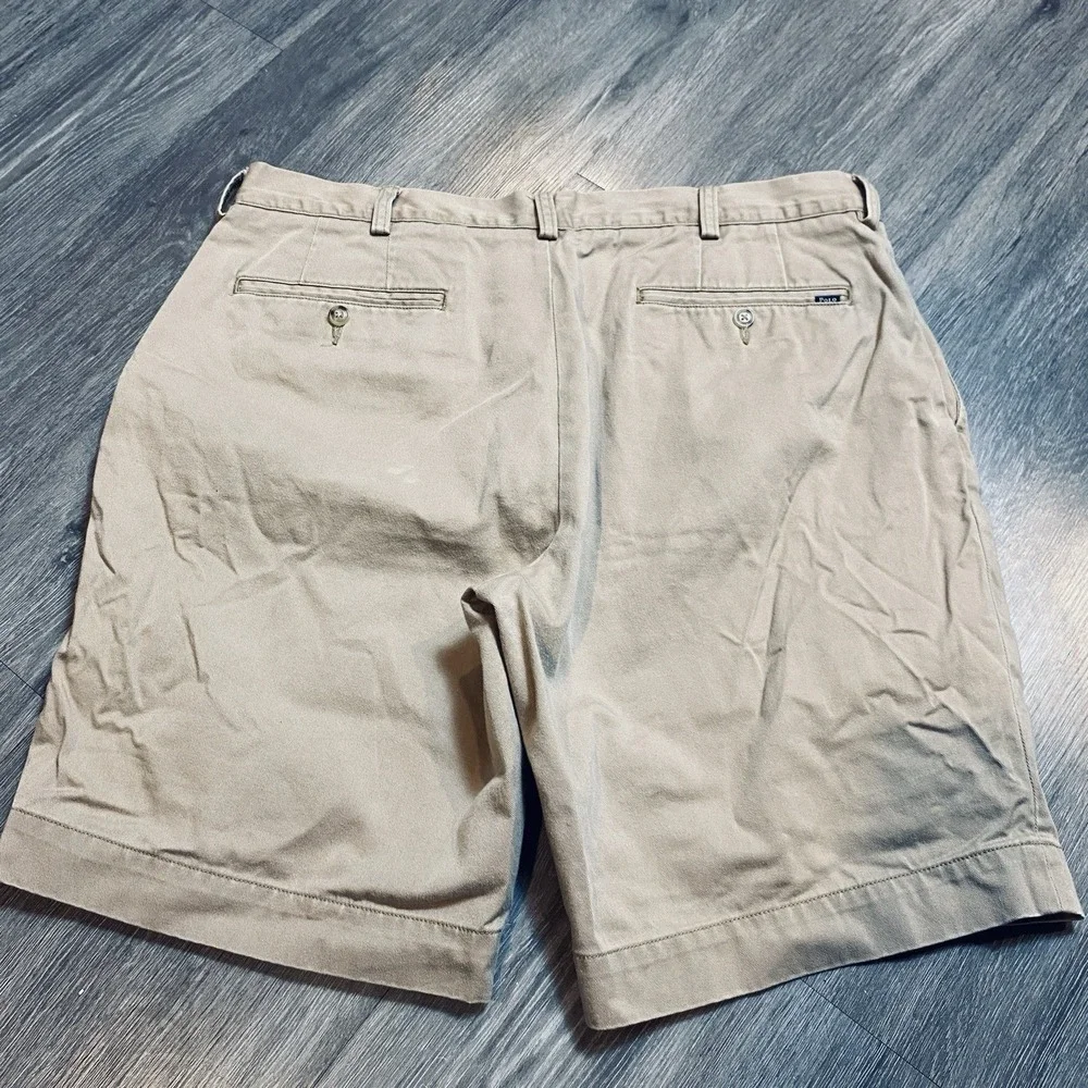 Polo Ralph Lauren Mens Khaki Chino Shorts Tan Cotton Size 36 Flat Front Classic